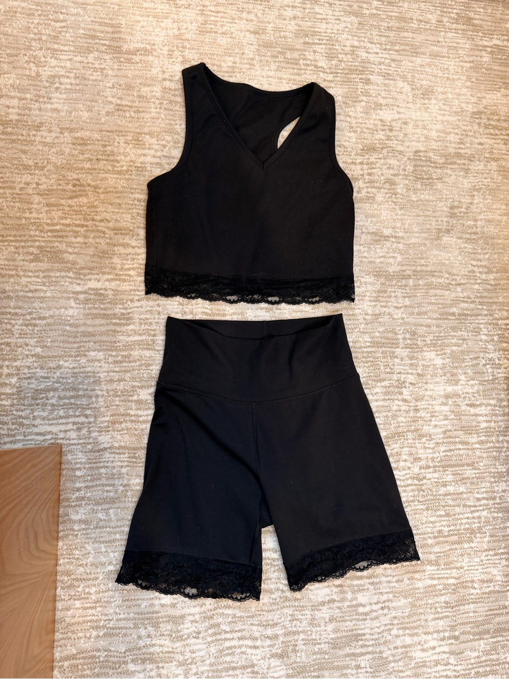 Terez Black Activewear Set with Lace Trim